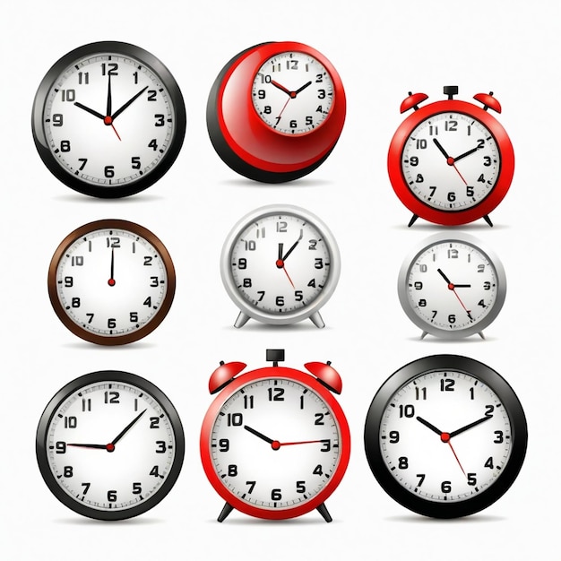 Clock vector set white background isolated a high