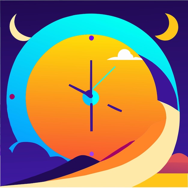 Vector clock with day and night vector illustration