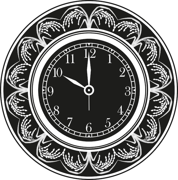 clock with grass frame handmade design vector