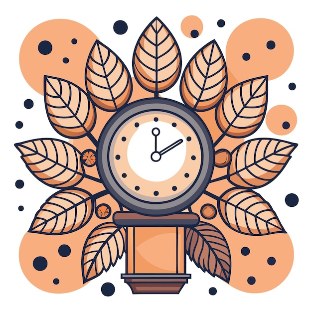 A clock with leaves around it symbolizing the passage of time