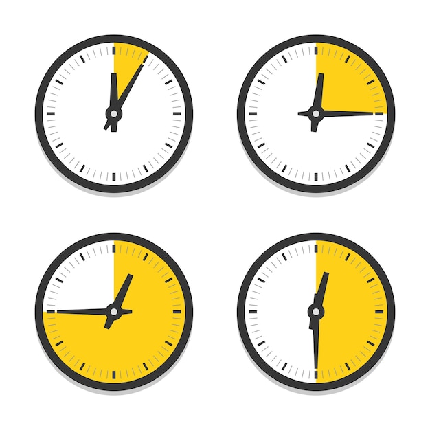 Clock with parts of hour set. Yellow sections on clock faces without numerals.