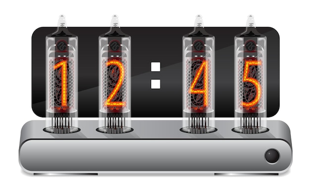 Clock with vintage vacuum tube display. Vector illustration