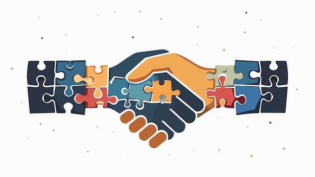 Vector close up business handshake with puzzle elements