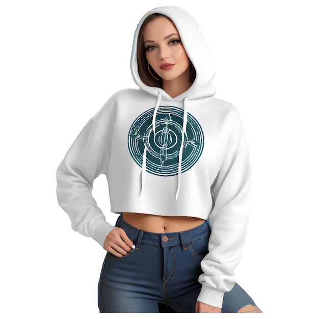 close up of a cropped hoodie mockup on a plain background