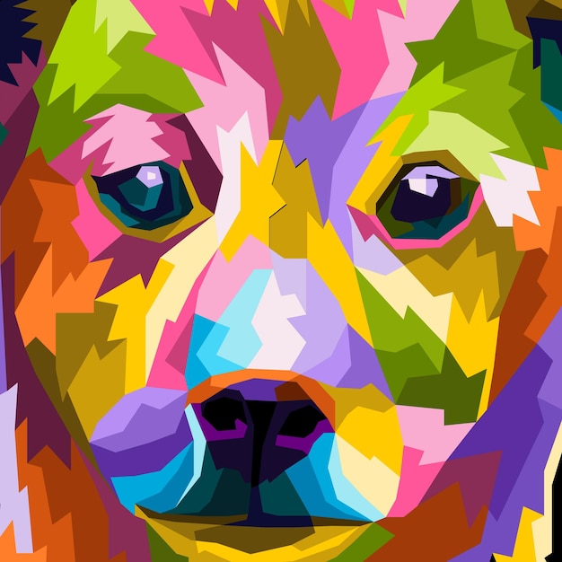 Close up face dog pop art portrait isolated decoration