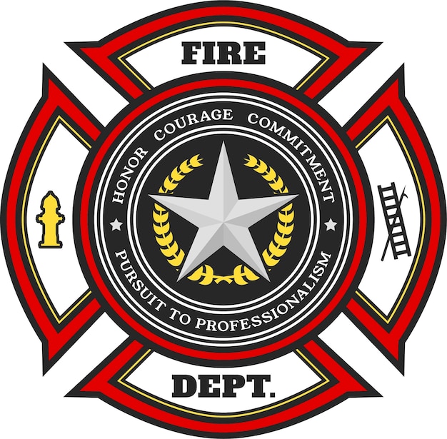 a close up of a fire department badge with a star