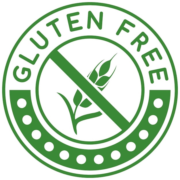 a close up of a green gluten free sign with a plant in the middle