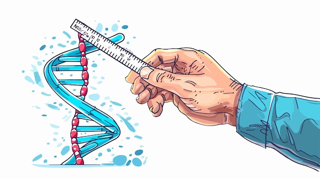 Close Up of Male Hand Measuring DNA Molecule with Ruler