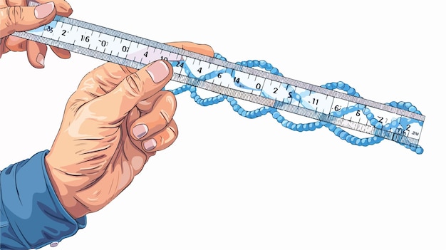 Close Up of Male Hand Measuring DNA Molecule with Ruler