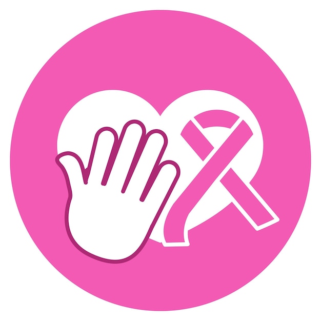 a close up of a pink circle with a hand and a pink ribbon