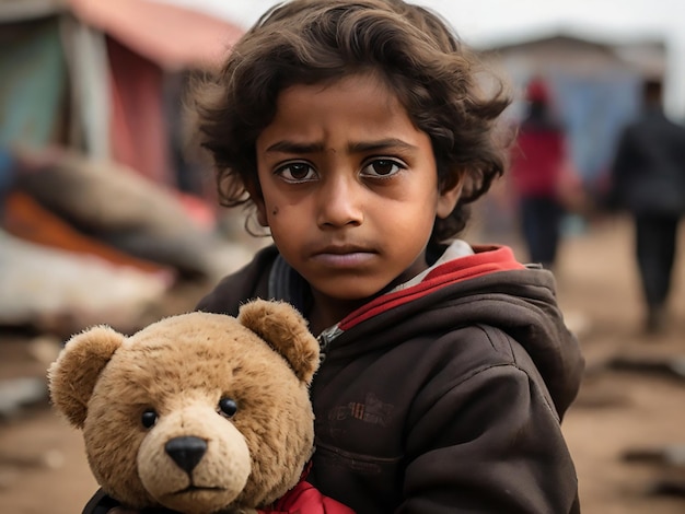 Vector close up portrait of a refugee child