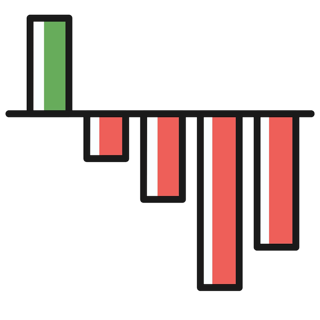 a close up of a red and green bar chart with a green bar