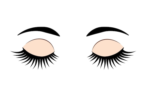 Closed eyes with long eyelashes and eyebrows Eye flat icon isolated on white Vector illustration for beauty salons makeup and brow artists eyelash extension service etc