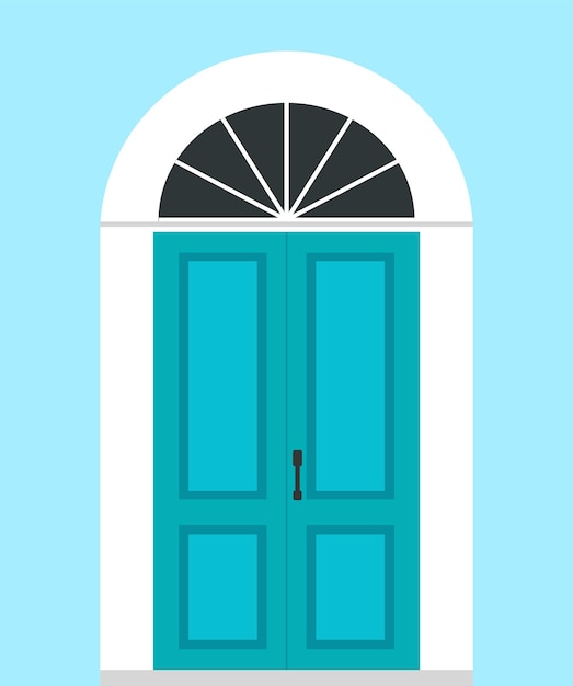 Closed front door. Flat design. Vector illustration.