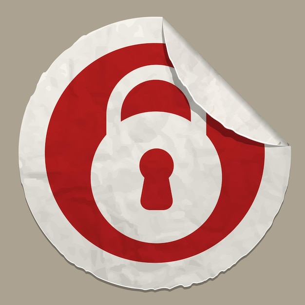 Closed lock symbol realistic paper sticker with curved edge