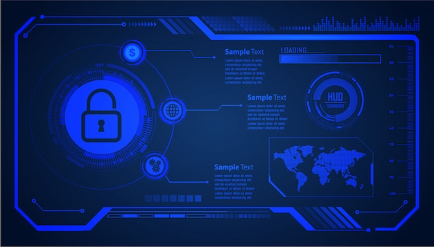 Closed Padlock on digital background, HUD world cyber security