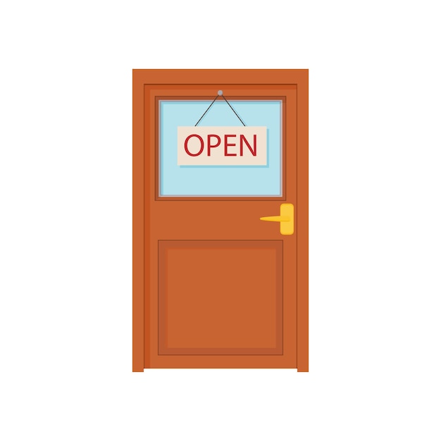 Closed sign board hanging on the door icon in cartoon style on a white background