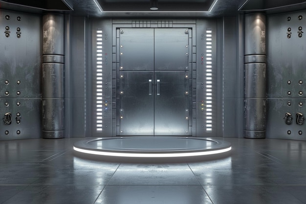 Vector closed two elevator doors glossy illuminated in lobby hotel white blank door in empty room clean