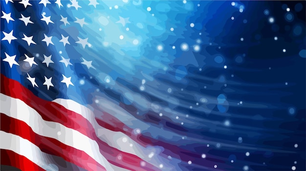 Vector closeup american flag on starry blue background patriotic usa theme