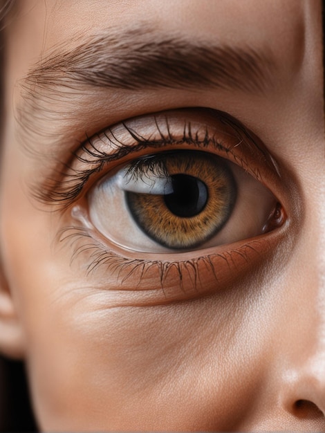 closeup of beautiful woman eyes with dark makeup and perfect skin close up