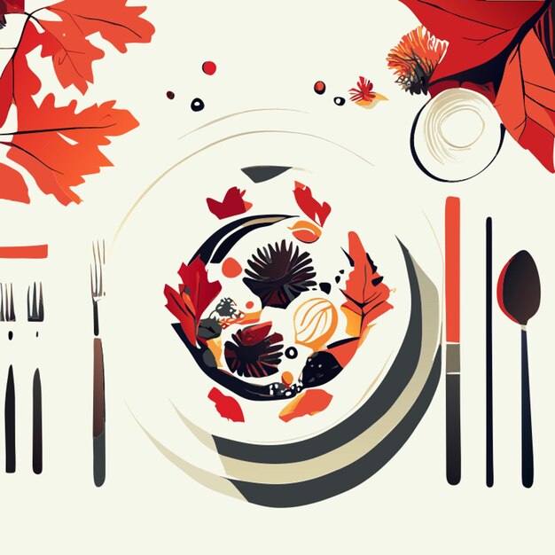 Vector closeup of a beautifully set thanksgiving dining table vector illustration flat 2