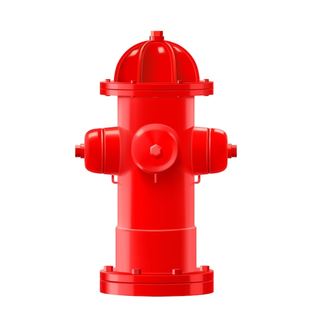 Closeup of bright red fire hydrant isolated on white background Tool used by firefighters for