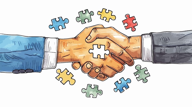 CloseUp Business Handshake with Puzzle Elements