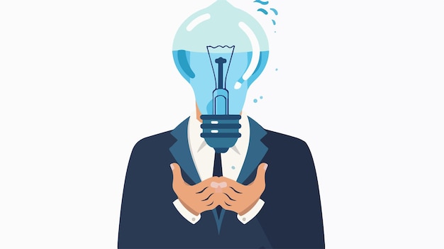 Closeup of Businessman Holding Light Bulb Filled with Ideas