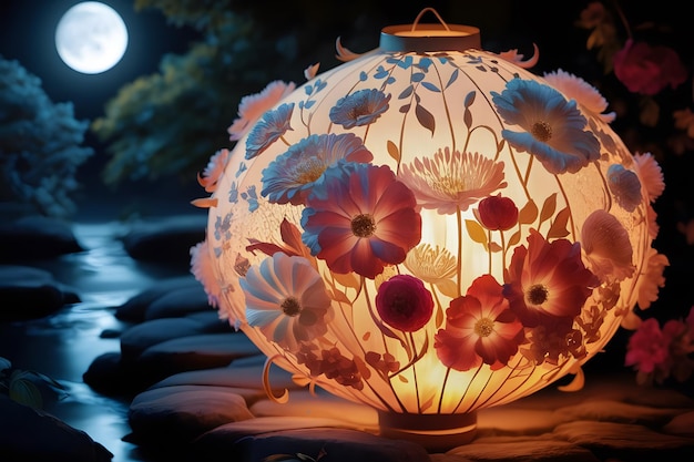 Closeup of Chinese paper lantern with lights