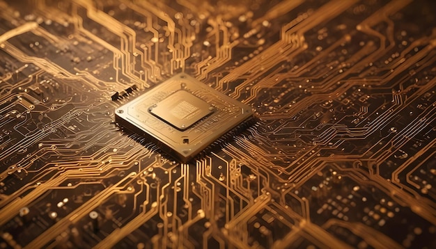 Vector closeup of a computer processor chip with intricate circuitry symbolizing technology power and processing