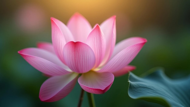 Closeup of delicate pink lotus flower in soft light