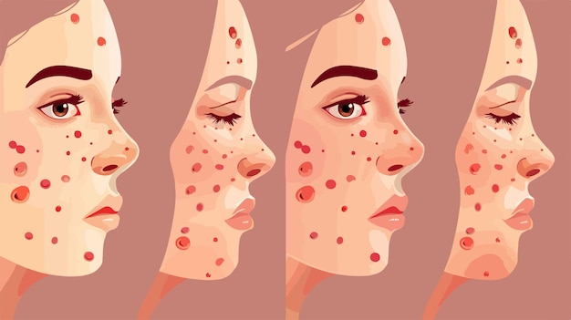 Vector closeup of girl with different skin problems on face