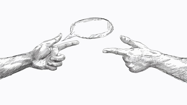 Closeup of Hand Drawing Dialogue Between Two on White Background