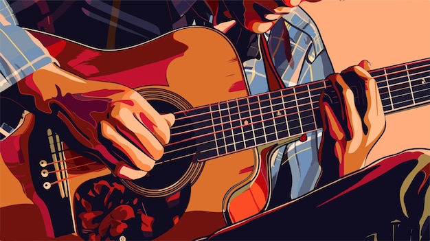 Vector closeup of handsome man playing guitar vector illustration