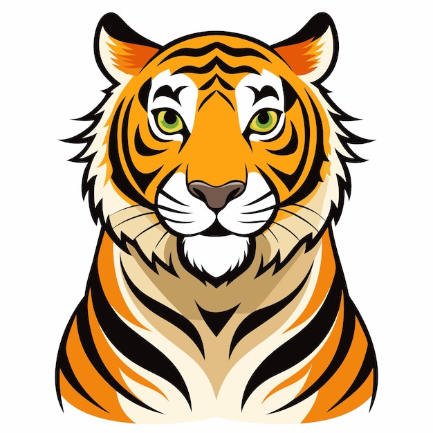 A closeup illustration of a tiger39s face with orange and black stripes