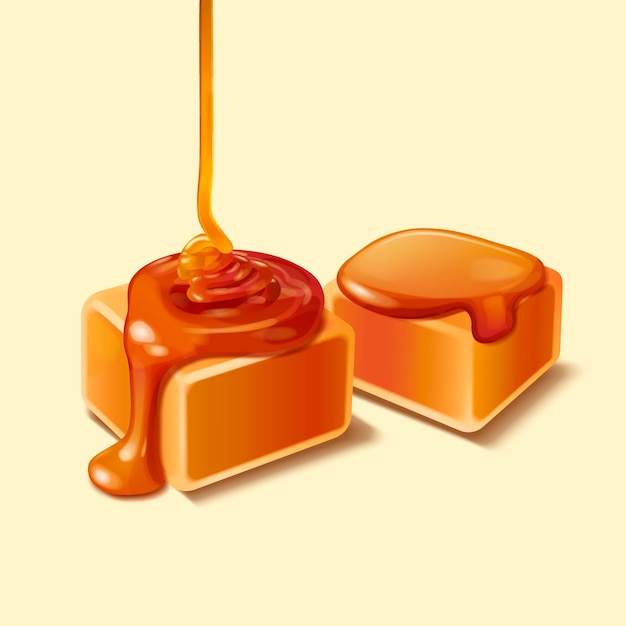 Closeup look at caramel confection with dripping syrup, 3d illustration