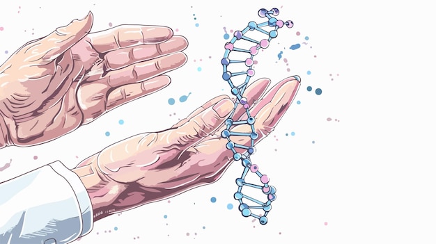 Closeup of Male Hand Holding DNA Molecule in Palm