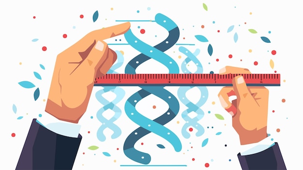 CloseUp Male Hand Measuring DNA Molecule with Ruler