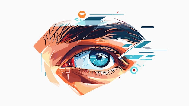 Vector closeup of man eye with digital icons flat style vector illustration