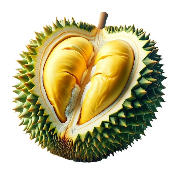 CloseUp of Open Durian Fruit Creamy Yellow Flesh Spiky Exterior