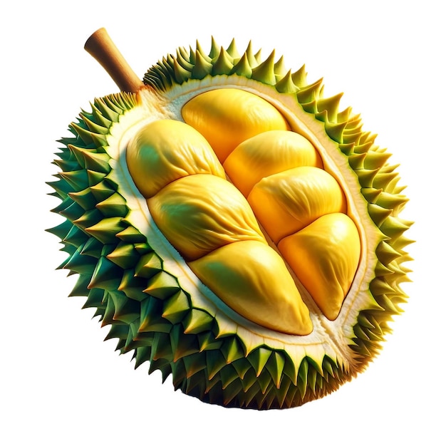 CloseUp of Open Durian Fruit Creamy Yellow Flesh Spiky Exterior