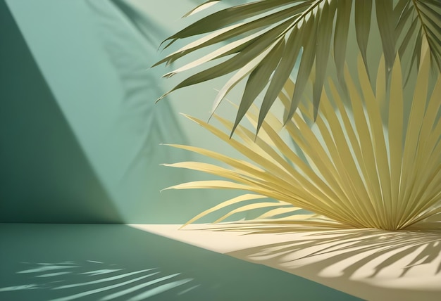 Vector closeup of a palm leaf against a green background with shadows from the sun creating a tropical and summery vibe