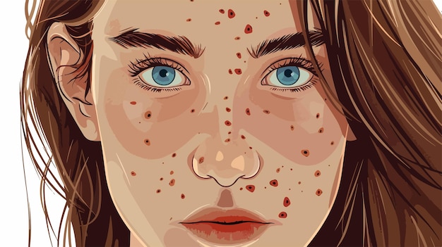 Closeup Portrait of Teenager with Acne Problem in Vector Style