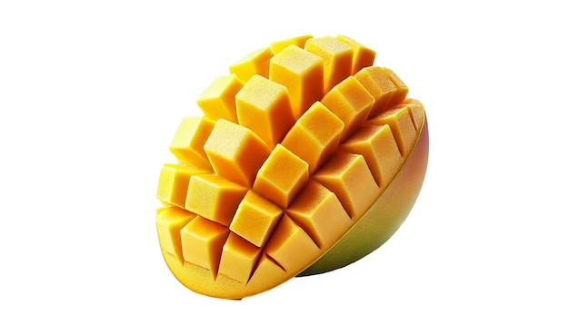 Vector closeup of a ripe mango cut into cubes on white background