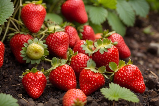 Vector closeup of ripening strawberry in the garden