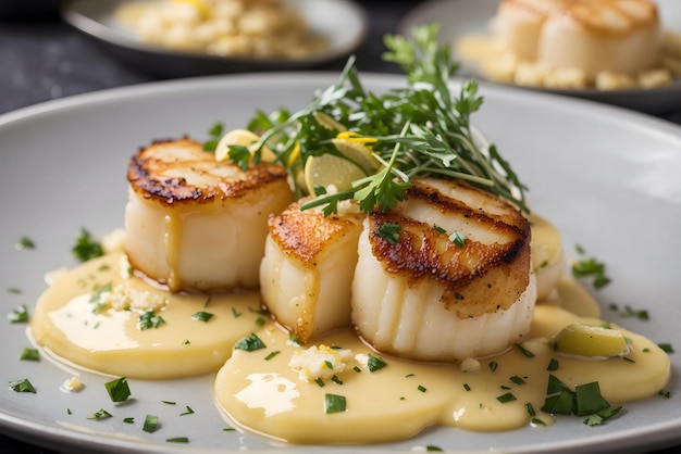 Vector closeup of seared scallops