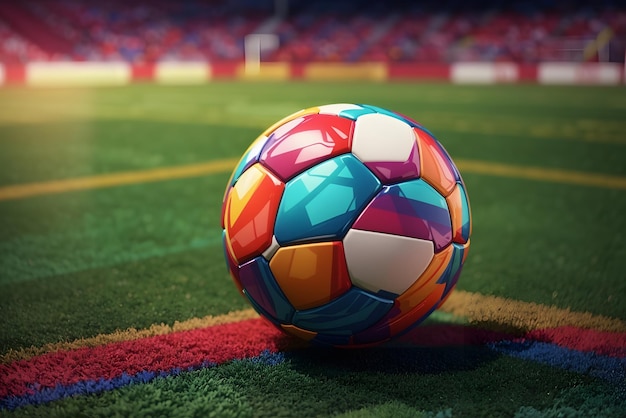 Vector closeup soccer ball in green grass on stadium