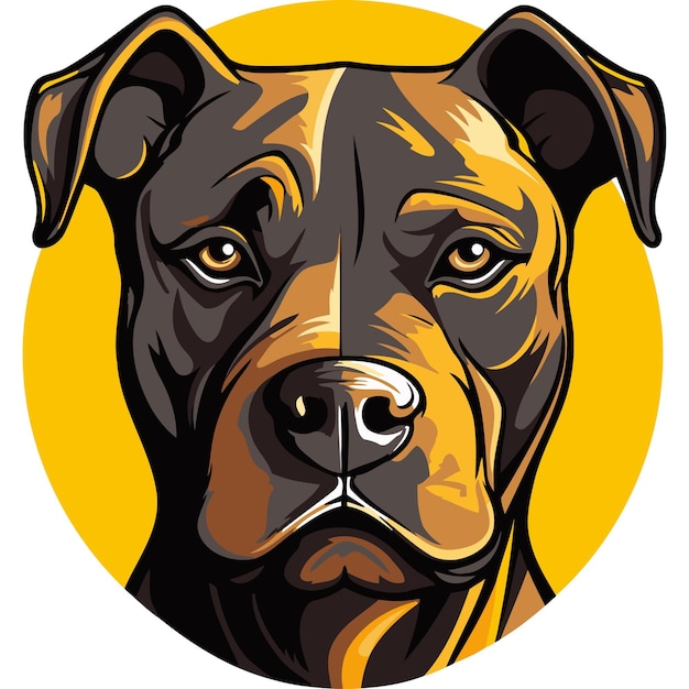 A closeup stylized illustration of a pitbulls face