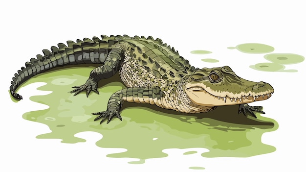 Vector closeup of swimming crocodile in swamp flat