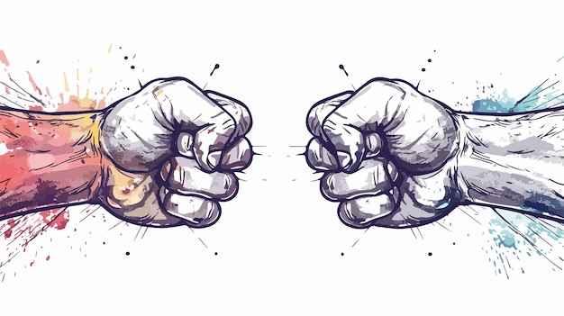 Vector closeup of two fists hitting each other handdrawn vector illustration